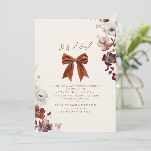 フローラボウ秋ウィンターガールベビーシャワー 招待状 (スタンド正面)