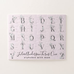 フローラボタニカルアルファベットカスタム文字ピンク ジグソーパズル