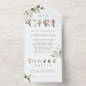 フローラボタニカルガールベビーシャワー |おむつラッフル オールインワン招待状 (内側)