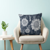 フローラボタニカルネイビーブルーサンフラワー装飾用クッション クッション (椅子)