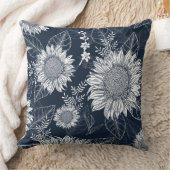 フローラボタニカルネイビーブルーサンフラワー装飾用クッション クッション (ブランケット)