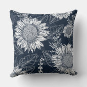 フローラボタニカルネイビーブルーサンフラワー装飾用クッション クッション (裏面)