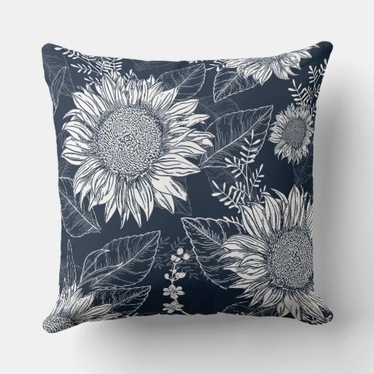 フローラボタニカルネイビーブルーサンフラワー装飾用クッション クッション (裏面)