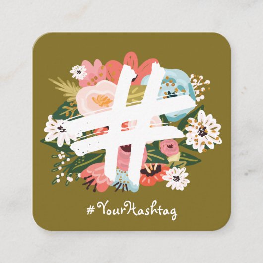 フローラボタニカルハッシュタグオリーブグリーンソーシャルメディア スクエア名刺 (正面)