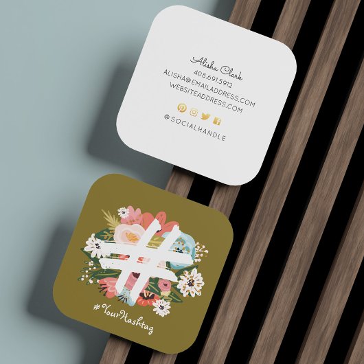 フローラボタニカルハッシュタグオリーブグリーンソーシャルメディア スクエア名刺