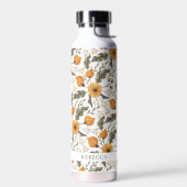 フローラボタニカルパターンホワイトゴールデン名前をカスタムする ウォーターボトル (左面)