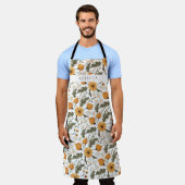フローラボタニカルパターンホワイトゴールデン名前をカスタムする エプロン (着用した状態)