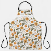 フローラボタニカルパターンホワイトゴールデン名前をカスタムする エプロン (正面)