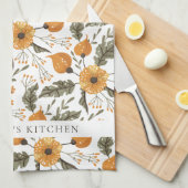 フローラボタニカルパターンホワイトゴールデン名前をカスタムする キッチンタオル (四つ折り)