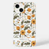 フローラボタニカルパターンホワイトゴールデン名前をカスタムする Case-Mate iPhoneケース (裏面)