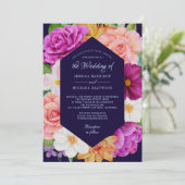 フローラボタニカルパープルピンク深いブルー結婚ズ 招待状 (スタンド正面)