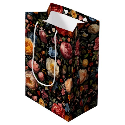 フローラボタニカルムーディブラックオランダファインアート花 ミディアムペーパーバッグ (正面アングル)