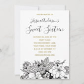 フローラボタニカル白黒金ゴールドスウィート16 招待状 (正面)
