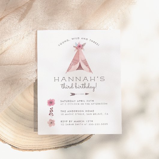 フローラボヘミアンテペヤングワイルド&スリー誕生日 インビテーションポストカード