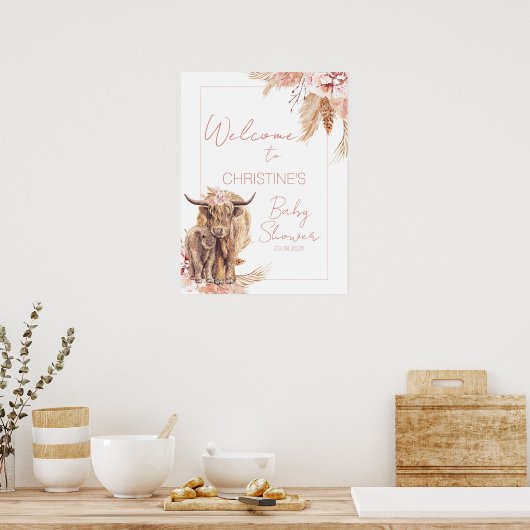 フローラボヘミアン牛ふくらはぎ赤ちゃんシャワー歓迎サイン ポスター (キッチン)