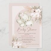 フローラボホアーチエレファントカーフレベビーシャワー 招待状 (正面/裏面)