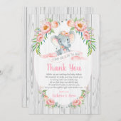 フローラボホエレファントベビージャーシャワーサンキューカード 招待状 (正面/裏面)