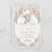 フローラボホエレファントベビージャーシャワー招待状ガール 招待状 (正面/裏面)