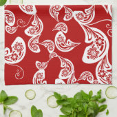 フローラボホシックピーコックレッドエレガントアジア結婚ズ キッチンタオル (折り畳み)