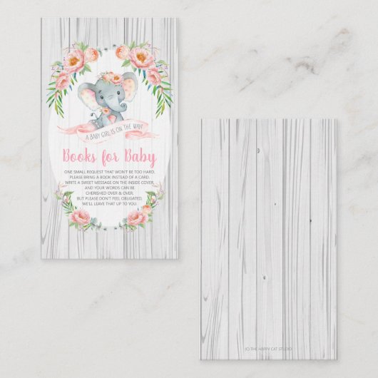 フローラボホゾウ赤ちゃんシャワーが本を持ってくる エンクロージャーカード (正面/裏面)