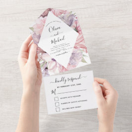 フローラボホダスティピンクパープルウェディングRSVP オールインワン招待状