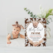 フローラボホハイランドカウカプリント写真1歳の誕生日 招待状 (スタンド正面)