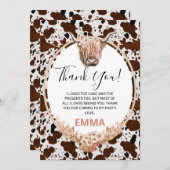 フローラボホハイランドカウキー誕生日サンキューカード 招待状 (正面/裏面)