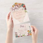 フローラボホハートピーチジュエルノディナー オールインワン招待状 (貼ってはがせる)