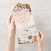 フローラボホハートピーチジュエルQRコード オールインワン招待状 (貼ってはがせる)