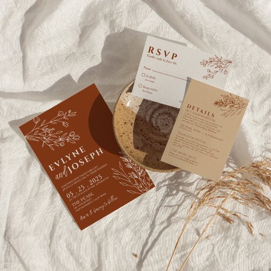 フローラボホバーンオレンジテラコッタハバル結婚ズ 招待状