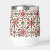 フローラボホパターン赤、ピンク、ティール（緑がかった色） (正面)