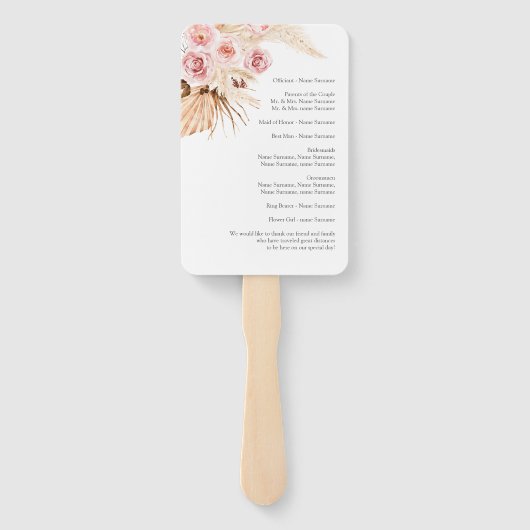 フローラボホパンパスグラス水結婚色のファン ハンドファン (裏面)