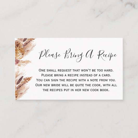 フローラボホパンパスブリングレシピブライダルシャワーカード 名刺 (正面)