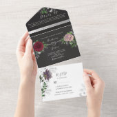 フローラボホブラック&ホワイト結婚ズ オールインワン招待状 (貼ってはがせる)