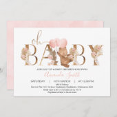 フローラボホベアバルーン語ベビーシャワー 招待状 (正面/裏面)