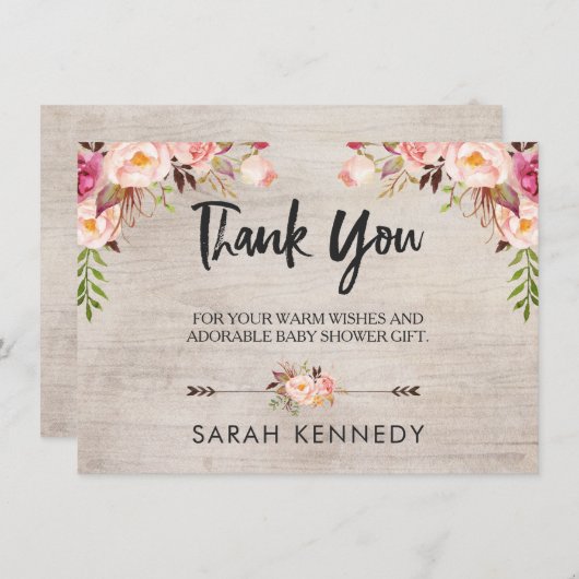 フローラボホベ素朴ビーシャワーサンキューカード 招待状 (正面/裏面)