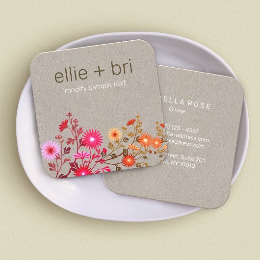 フローラボホワイルドフラワークラフトビジネスカード スクエア名刺