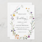 フローラボホワイルドフラワーリースボ結婚タニカルI 招待状 (正面/裏面)