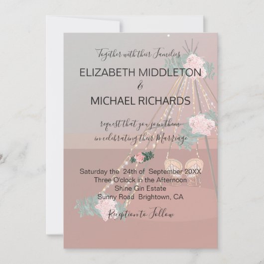 フローラボホ素朴砂漠テエ結婚ペ 招待状 (正面)