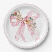 フローラボーエレガントピンク赤ちゃんシャワー ペーパープレート (正面)