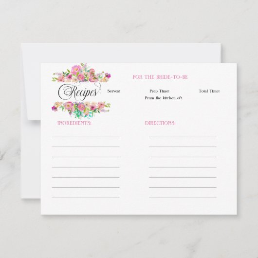 フローラボーバラブライダルシャワーレシピ ノートカード (正面)