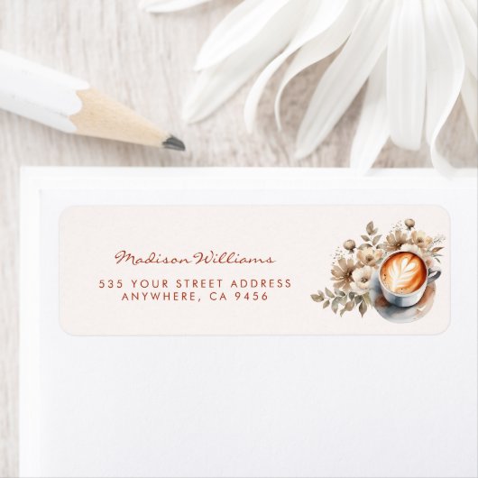 フローラボーホコーヒーをテーマにしたブライダルシャワーアドレス ラベル (インサイチュ)