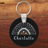 フローラボーホレインボーパーソナライズされた名付き キーホルダー (正面)