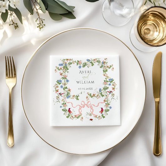 フローラボー素朴グエレガントレンフォ結婚ト スタンダードカクテルナプキン