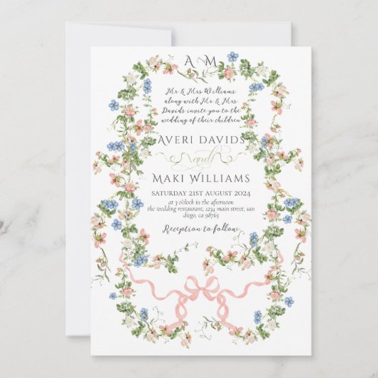 フローラボー素朴グエレガントレンフォ結婚ト 招待状 (正面)