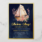 フローラボー航海のトガールベビーシャワー海軍金ゴールド 箔招待状 (正面)