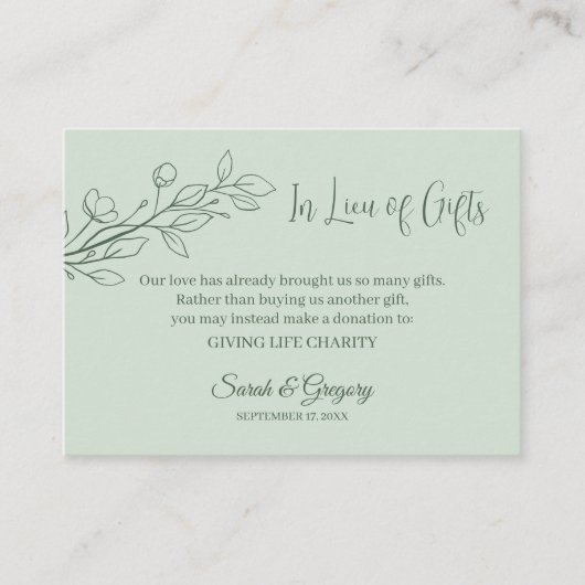 フローラボー・ミニマリスト「ギフトに代わる」カード エンクロージャーカード (正面)