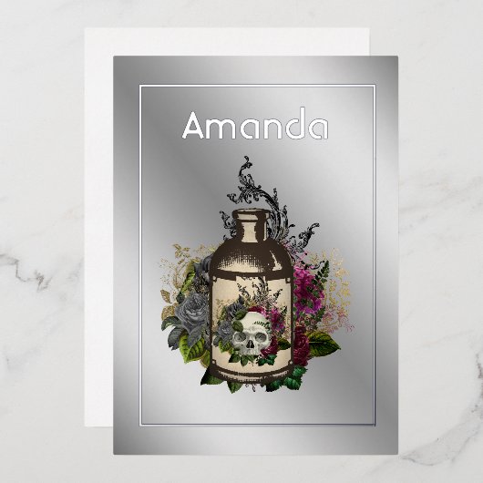 フローラポイズンロションハロウィンゴシック誕生日 箔招待状 (正面/裏面)