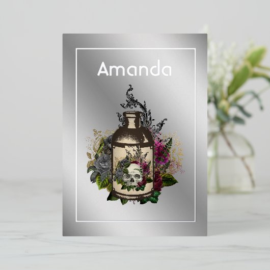 フローラポイズンロションハロウィンゴシック誕生日 箔招待状 (立ち正面)