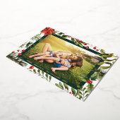 フローラポインセチア家族の写真クリスマス金ゴールド 箔シーズンカード (回転した状態)